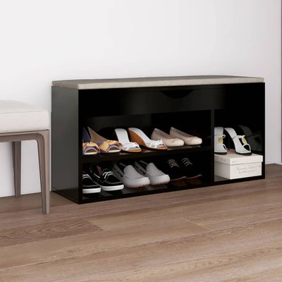 VidaXL Schoenenbank met kussen 104x30x49 cm bewerkt hout zwart