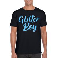 Bellatio Decorations Verkleed T-shirt voor heren - glitter boy - zwart - blauw glitter - carnaval 2XL  -