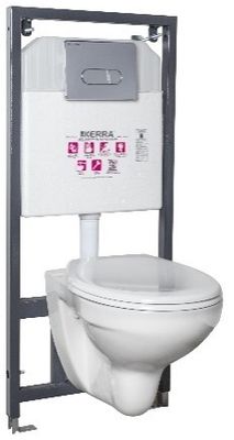 Kerra K-50 Slim toiletset met Sydney toilet, Julia toiletzitting en Pacific drukplaat chroom Kerra K-50 Slim toiletset met Sydney toilet, Julia toiletzitting en Pacific drukplaat chroom
