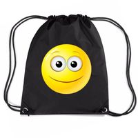 Nylon emoticon smile vrolijk rugzak zwart met rijgkoord