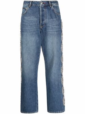 Philipp Plein jean Crystal Cable ample - Bleu