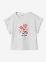 T-shirt voor meisjes met romantisch motief, korte mouwen met ruches ecru
