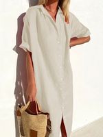 Loose Shirt Collar Casual Cotton Dress