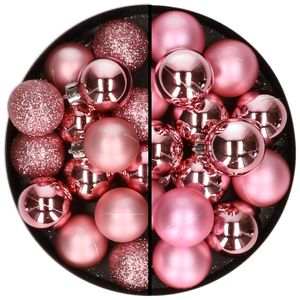 30x stuks kunststof kerstballen bubblegum roze 3 en 4 cm