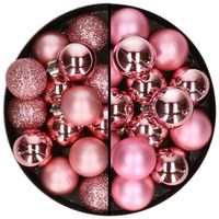 30x stuks kunststof kerstballen bubblegum roze 3 en 4 cm - thumbnail