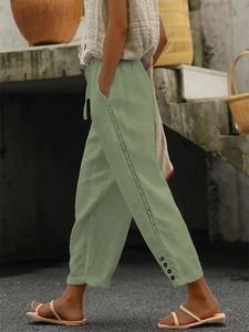 Plain Lace Edge Buckle Casual Pants