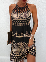 Printed Halter Sleeveless Knitting Dress