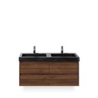 Dante Badmeubelset 120 cm - Walnoot - Wastafel Hardsteen Wit Lucca Dubbel