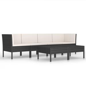 vidaXL 6-delige Loungeset met kussens poly rattan zwart