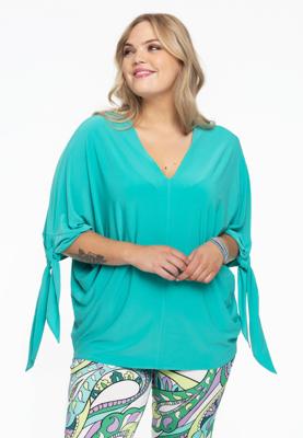Yoek Blouse V-hals met strikken | Turquoise | Maat 46/48