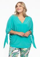 Yoek Blouse V-hals met strikken | Turquoise | Maat 46/48
