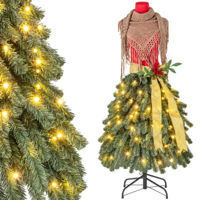 150 cm Voorverlichte Kunstkerstboom in de Vorm van een Mannequinrok 248 Takuiteinden 100 Warmwitte LED's Rode Bessen