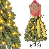 150 cm Voorverlichte Kunstkerstboom in de Vorm van een Mannequinrok 248 Takuiteinden 100 Warmwitte LED's Rode Bessen