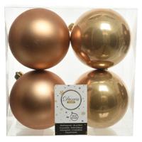 Decoris Kerstballen - 4x st - camel bruin - D10 cm - kunststof - kerstversiering - thumbnail