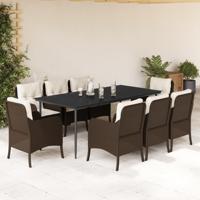 9-delige Tuinset met kussens poly rattan bruin