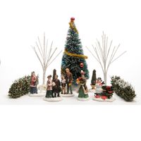 8x stuks kerstdorp accessoires figuurtjes/poppetjes en kerstboompje - thumbnail