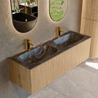 Mondiaz KURVE-DLUX 140 cm Onderkast Greeploos 2 Lades Zonder Deuren Oak, Wastafel Solid Surface Dubbel Lava 2 Kraangaten Zonder Spiegel (KRVSTS1402L0D2KD-Oak/Lav) Mondiaz KURVE-DLUX 140 cm Onderkast Greeploos 2 Lades Zonder Deuren Oak, Wastafel Solid Surface Dubbel Lava 2 Kraangaten Zonder Spiegel (KRVSTS1402L0D2KD-Oak/Lav)