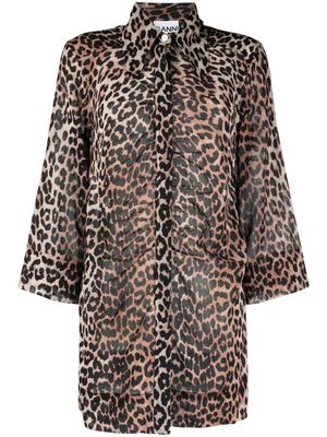 GANNI chemise à imprimé léopard - Marron