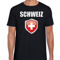 Zwitserland landen supporter t-shirt met Zwitserse vlag schild zwart heren - thumbnail