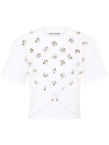 Rabanne t-shirt crop à appliques de fleurs - Blanc