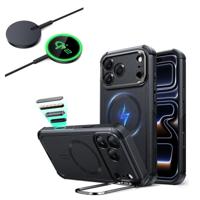 iPhone 17 Pro Max Bundle Cyber Tough Magnetic Case (Camera Control, Stash Stand) and Magnetic Charging Pad (Qi2) - Black