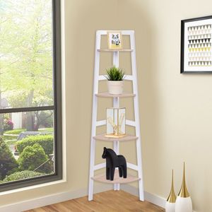 Hoekplank Badkamer Plank Wandplank Boekenplank Archiefplank Houten Plank Decoratie Plank 4 Verdieping 32 X 32 X 138cm