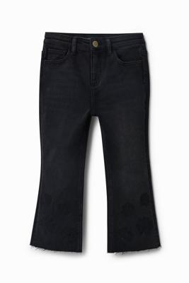 Cropped wijd uitlopende gevlokte jeans - BLACK - 9/10