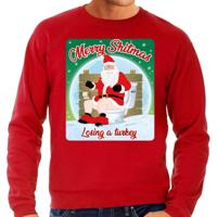 Foute Kersttrui / sweater - Merry Shitmas Losing a Turkey - rood - voor heren