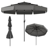 300 cm Parasol Kantelbare Nuitenparasol met 3-Traps Geventileerd Dak Ruches Slinger 8 Baleinen Tuinparasol met Zonwering-Grijs