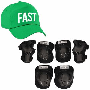 Set van valbescherming voor kinderen maat M / 6 tot 8 jaar met een stoere FAST pet groen