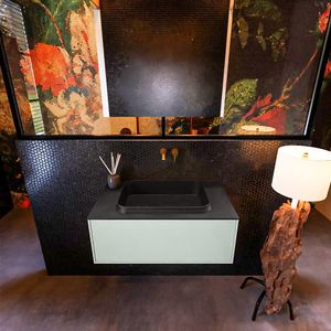 Badkamermeubelset Mondiaz Erin 80 cm met 1 Lade met RIDGE Wastafel Midden Urban Zonder Kraangaten Greeploos Mat Greey