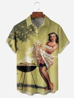 Retro Beauty Chest Pocket Short Sleeve Hawaiian Shirt - thumbnail