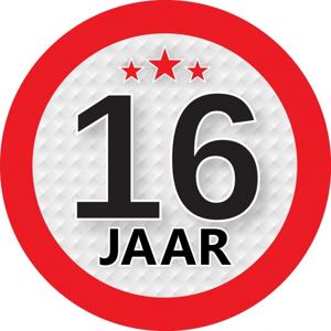 16 jaar leeftijd sticker - rond - Dia 9 cm - 16 jaar verjaardag/jubileum/leeftijd versiering