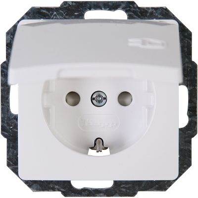 KOPP - Wandcontactdoos met Deksel - Paris HK05 - Inbouw - 1-voudig Enkel Stopcontact - Randaarde - Kinderbeveiliging - Arctic Glans Wit