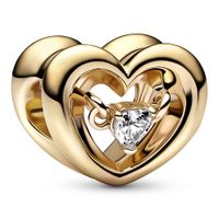 Pandora 762493C01 Bedel Radiant Heart & Floating Stone zilver-zirconia goudkleurig-wit - thumbnail