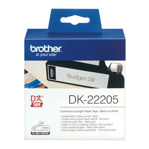 Brother DK-22205 Rol met etiketten 62 mm x 30.48 m Papier Wit 1 stuk(s) Permanent hechtend DK22205 Universele etiketten
