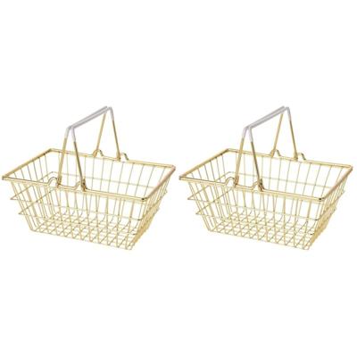 Winkelmandje - 2x - goud - metaal - draadmandje - 18 x 13 x 8 cm - decoratie/opbergen