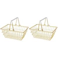 Winkelmandje - 2x - goud - metaal - draadmandje - 18 x 13 x 8 cm - decoratie/opbergen