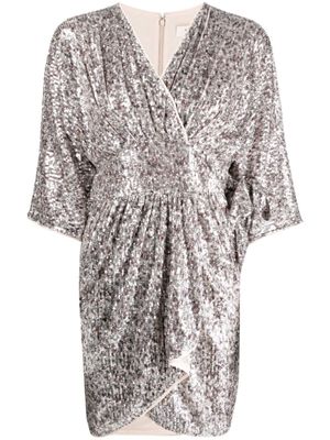 DVF Diane von Furstenberg robe portefeuille mi-longue à sequins - Argent