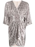 DVF Diane von Furstenberg robe portefeuille courte à sequins brodés - Argent - thumbnail