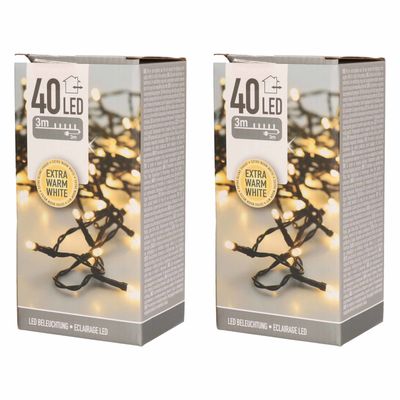 2x stuks kerstverlichting extra warm wit buiten 40 lampjes