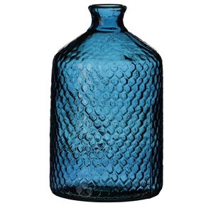 Bloemenvaas Scubs Bottle - blauw geschubt transparant - glas - D18 x H31 cm - Fles vazen