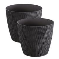 Plantenpot voor buiten - Set van 2x stuks - antraciet - kunststof - D19 x H17 cm - Stijlvol