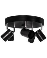 Ronde plafondspot zwart met 5 GU10 fittingen By Rydens Correct