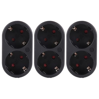 Stopcontact splitter - 3x - duo - zwart - randaarde - horizontaal - verdeelstekkers