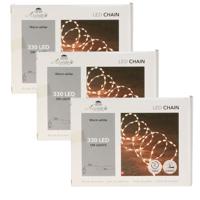 Draadverlichting lichtsnoer - 3x - 330 leds - warm wit - zilver draad - 500 cm - lichtdraad