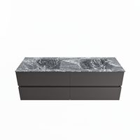 MONDIAZ VICA-DLUX 150cm badmeubel onderkast Dark grey 4 lades. Inbouw wastafel CLOUD dubbel zonder kraangat, kleur Lava.
