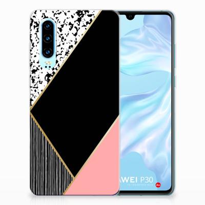 Huawei P30 | TPU Hoesje | Zwart Roze Vormen