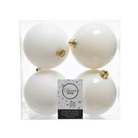 Decoris Kerstballen - 4x st - wol wit - 10 cm - kunststof - kerstversiering Decoris Kerstballen - 4x st - wol wit - 10 cm - kunststof - kerstversiering