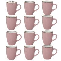 Gerimport Koffie / thee mok Sweets - 12x stuks - roze - 350 ml - keramiek